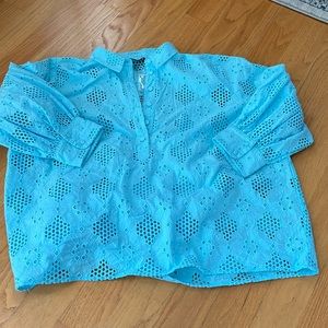 J.Crew long sleeve popover in eyelet NWT size 3X aqua blue BR647